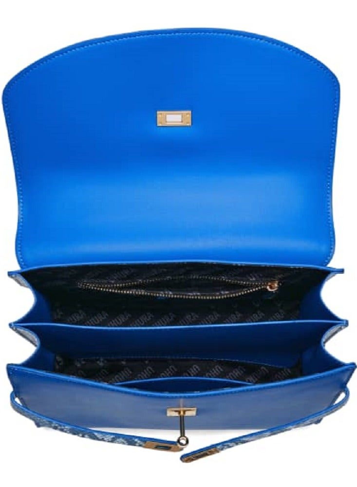 Blue Office Medium Size Bag – Genuine Leather Handbag for Women, Trendy Contrast Color Flap Design, Fashionable and Practical Medium-Sized Handbags, Perfect for Work, Casual Outings, or Daily Use, Durable and Lightweight Shoulder Bags For Office Use