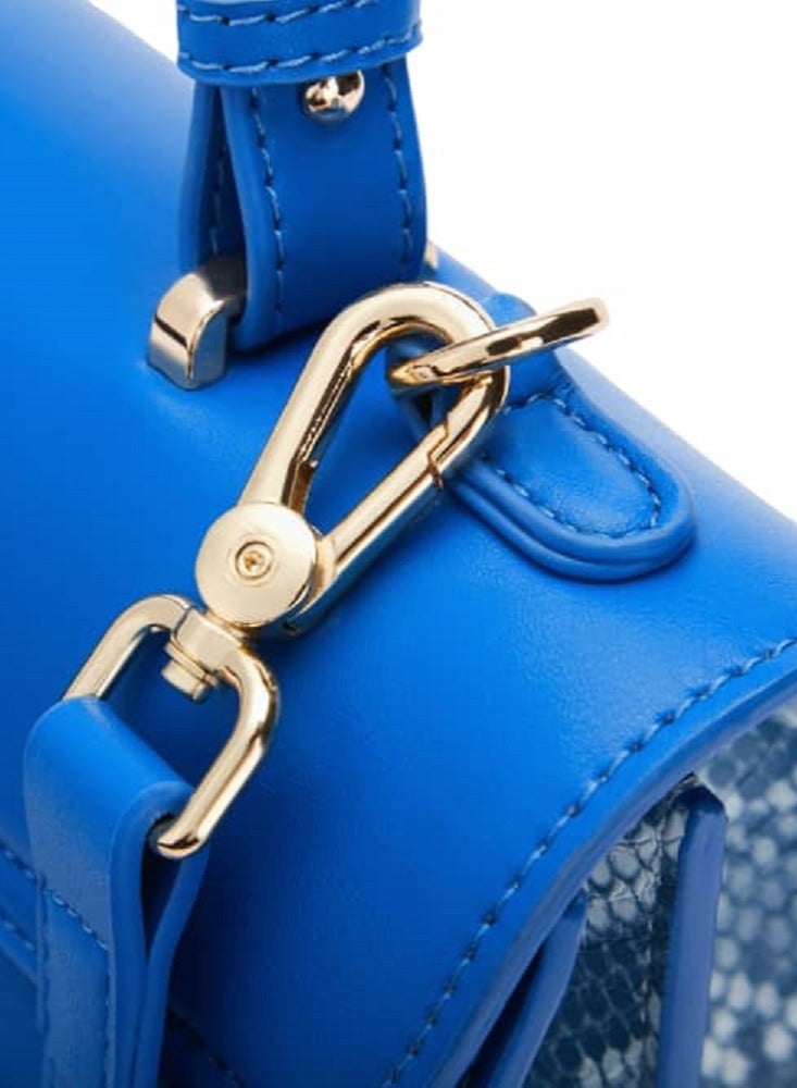 Blue Office Medium Size Bag – Genuine Leather Handbag for Women, Trendy Contrast Color Flap Design, Fashionable and Practical Medium-Sized Handbags, Perfect for Work, Casual Outings, or Daily Use, Durable and Lightweight Shoulder Bags For Office Use