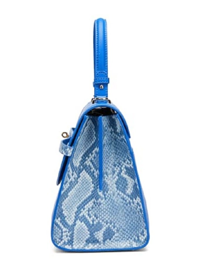 Blue Office Medium Size Bag – Genuine Leather Handbag for Women, Trendy Contrast Color Flap Design, Fashionable and Practical Medium-Sized Handbags, Perfect for Work, Casual Outings, or Daily Use, Durable and Lightweight Shoulder Bags For Office Use