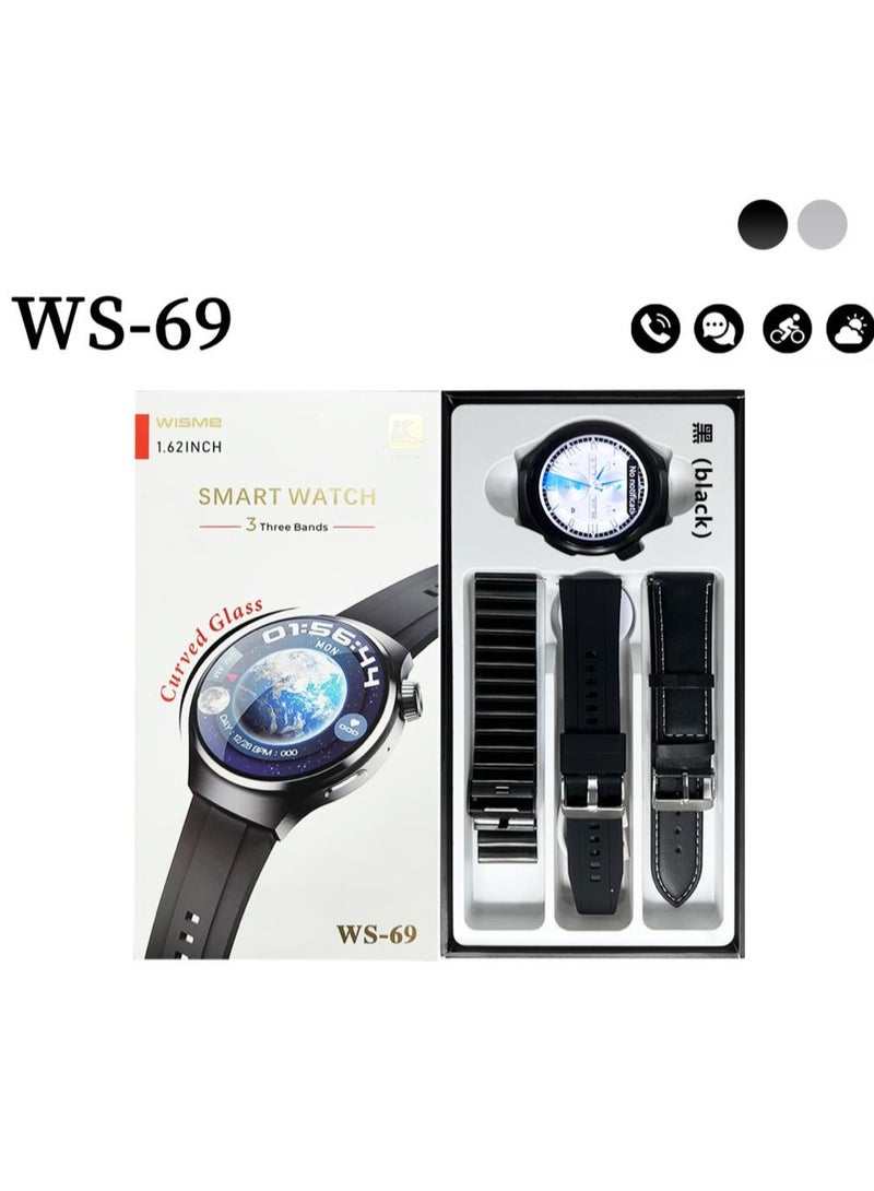 Wisme WS-69 Smartwatch (Black) with 1.28