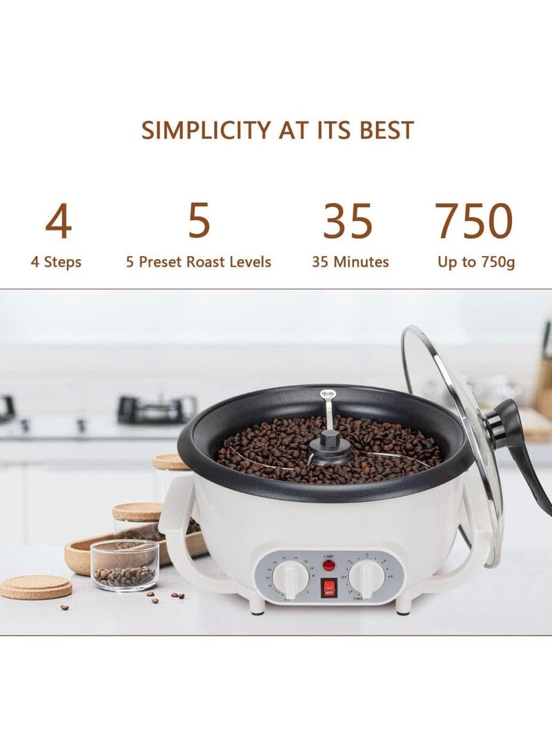 Coffee Roaster Machine Electric 800W Stainless Steel Coffee Roaster with Thermostat Timer Home Coffee Bean Roasting with Adjustable Heat Settings, Large Capacity