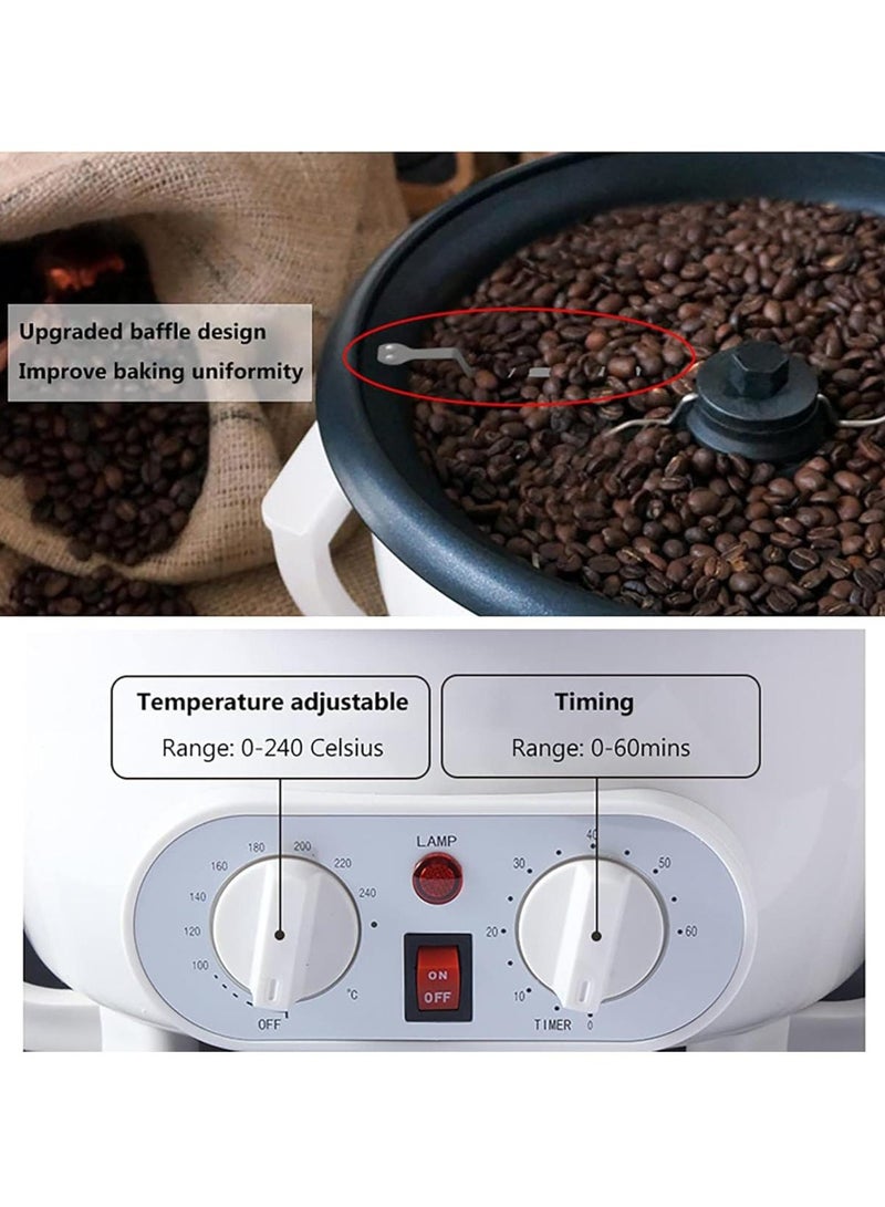 Coffee Roaster Machine 800W Electric , Stainless Steel Home Coffee Bean Roaster with Adjustable Heat Settings, Thermostat & Timer, Large Capacity for Home Roasting