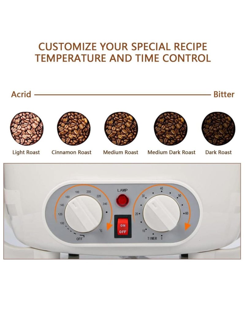 Coffee Roaster Machine 800W Electric , Stainless Steel Home Coffee Bean Roaster with Adjustable Heat Settings, Thermostat & Timer, Large Capacity for Home Roasting