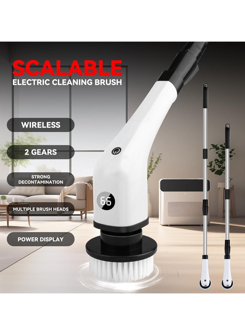 Cordless Electric Spin Scrubber with 7 Replaceable Drill Brush Heads, 54in Adjustable Handle 2500mAh High-Rate Battery with Type-C fast charger for Bathroom, Kitchen, Floor, Tile Cleaning