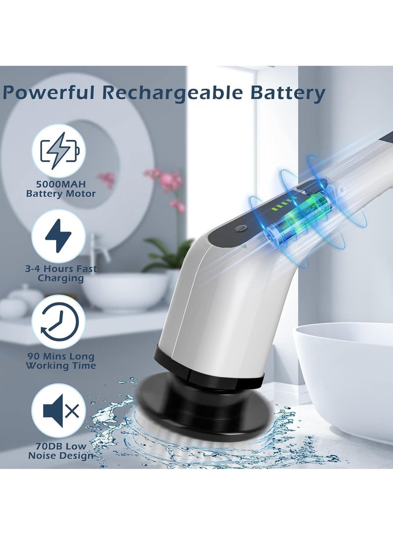 Cordless Electric Spin Scrubber with 7 Replaceable Drill Brush Heads, 54in Adjustable Handle 2500mAh High-Rate Battery with Type-C fast charger for Bathroom, Kitchen, Floor, Tile Cleaning