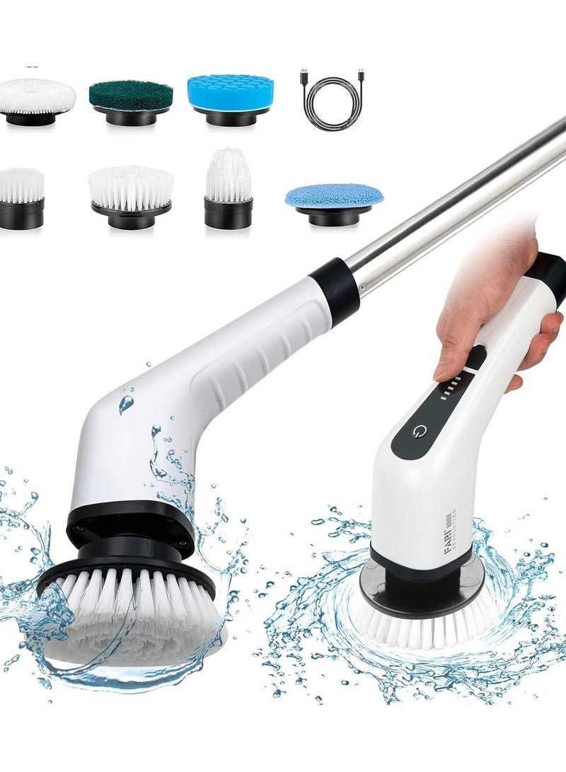 Cordless Electric Spin Scrubber with 7 Replaceable Drill Brush Heads, 54in Adjustable Handle 2500mAh High-Rate Battery with Type-C fast charger for Bathroom, Kitchen, Floor, Tile Cleaning