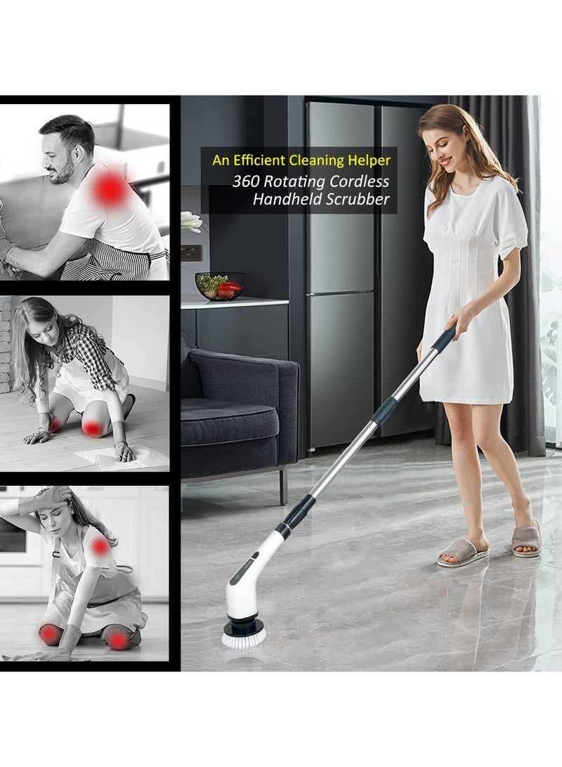 Cordless Electric Spin Scrubber with 7 Replaceable Drill Brush Heads, 54in Adjustable Handle 2500mAh High-Rate Battery with Type-C fast charger for Bathroom, Kitchen, Floor, Tile Cleaning