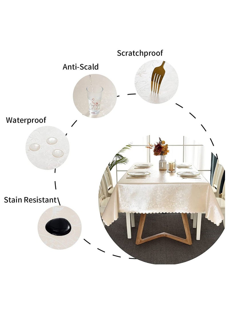 Rectangle Vinyl Tablecloth,100% Waterproof Heavy Duty Oil Spill Proof Stain Resistant Plastic PU Table Cover with Flannel Backing for Kitchen/Dining/Parties Flower Beige, 52 x 70