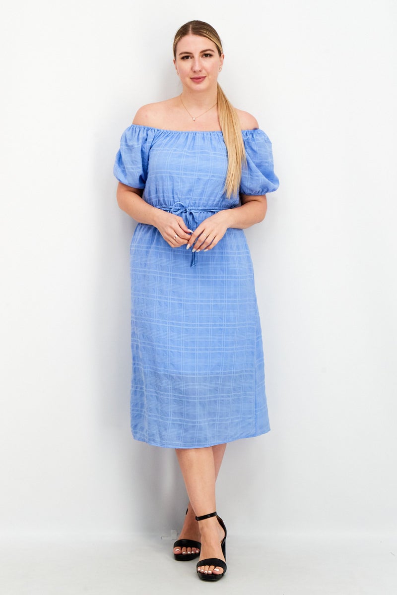 Women Off Shoulder Textured Midi Dress, Light Blue