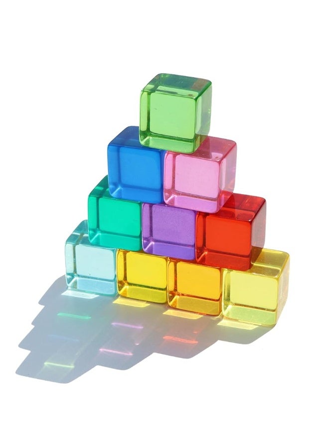 Rainbow Acrylic Gem Cubes Blocks Children Educational Sensory Training Crystal Toys Baby Learn Color Light Shadow Stacking Toys (10-Pcs)