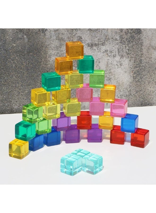 Rainbow Acrylic Gem Cubes Blocks Children Educational Sensory Training Crystal Toys Baby Learn Color Light Shadow Stacking Toys (10-Pcs)