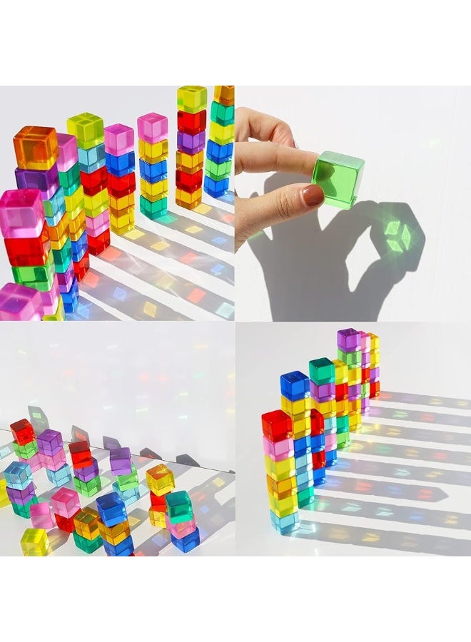 Rainbow Acrylic Gem Cubes Blocks Children Educational Sensory Training Crystal Toys Baby Learn Color Light Shadow Stacking Toys (10-Pcs)