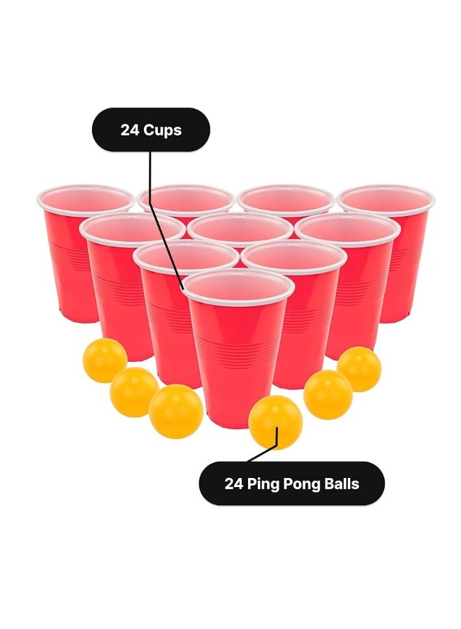 Beer Pong Set, Red Cups and Ping Pong Balls.