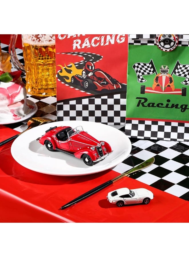 Irenare Racing Theme Tablecloth, 2 Pc Polyethylene (PE) Rectangular Table Covers, 54 x 108 Inch, Fresh Style, for Kids Birthday Party or Buffet Table, Checkered, Pleated Corners