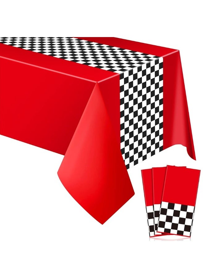 Irenare Racing Theme Tablecloth, 2 Pc Polyethylene (PE) Rectangular Table Covers, 54 x 108 Inch, Fresh Style, for Kids Birthday Party or Buffet Table, Checkered, Pleated Corners