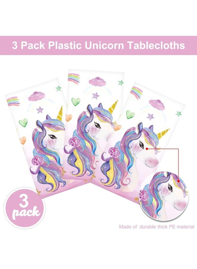 3 Pieces Unicorn Table Cloth Covers Disposable Unicorn Table Covers Larger Plastic Unicorn Tablecloths Rectangle Table Covers for Baby Shower Birthday Themed Party Supplies, 108 x 54 Inches