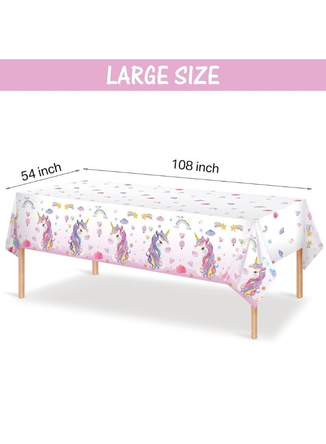 3 Pieces Unicorn Table Cloth Covers Disposable Unicorn Table Covers Larger Plastic Unicorn Tablecloths Rectangle Table Covers for Baby Shower Birthday Themed Party Supplies, 108 x 54 Inches