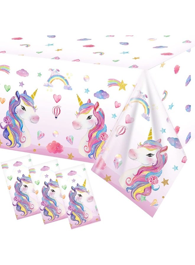 3 Pieces Unicorn Table Cloth Covers Disposable Unicorn Table Covers Larger Plastic Unicorn Tablecloths Rectangle Table Covers for Baby Shower Birthday Themed Party Supplies, 108 x 54 Inches