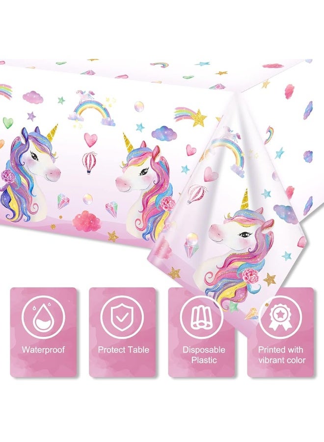 3 Pieces Unicorn Table Cloth Covers Disposable Unicorn Table Covers Larger Plastic Unicorn Tablecloths Rectangle Table Covers for Baby Shower Birthday Themed Party Supplies, 108 x 54 Inches