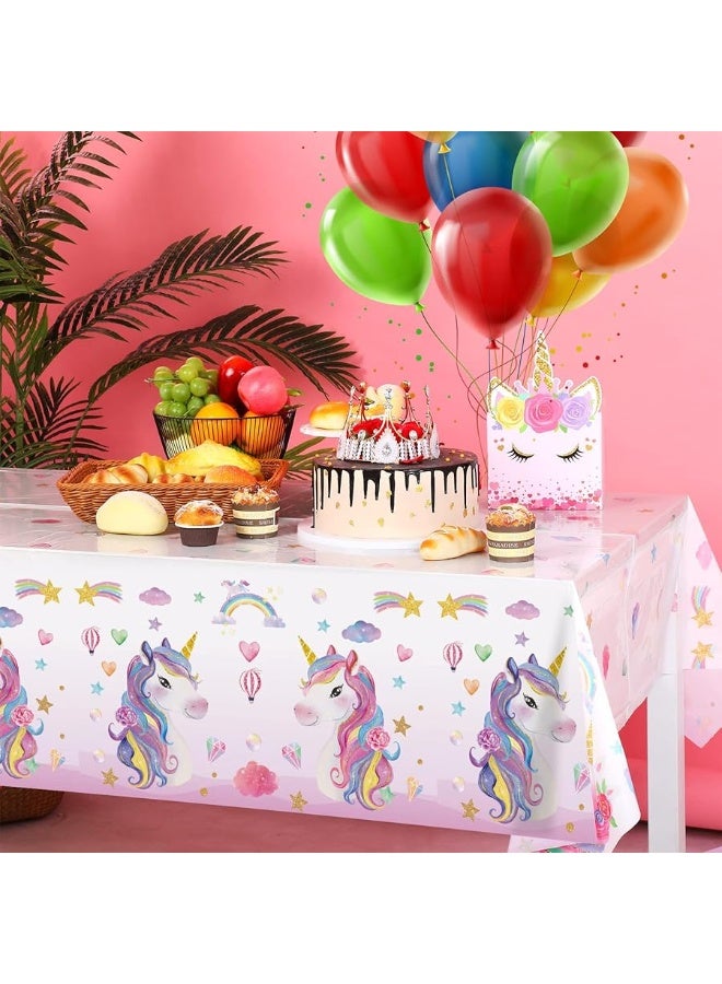 3 Pieces Unicorn Table Cloth Covers Disposable Unicorn Table Covers Larger Plastic Unicorn Tablecloths Rectangle Table Covers for Baby Shower Birthday Themed Party Supplies, 108 x 54 Inches