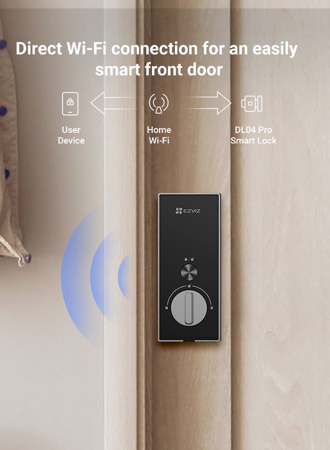 EZVIZ DL04 Pro Smart Door Lock Smart Lock – 5-in-1 Keyless Entry with Fingerprint Access, Bluetooth & Wi-Fi Enabled, Real-Time Notifications, Privacy Mode, and Durable Aluminum Design