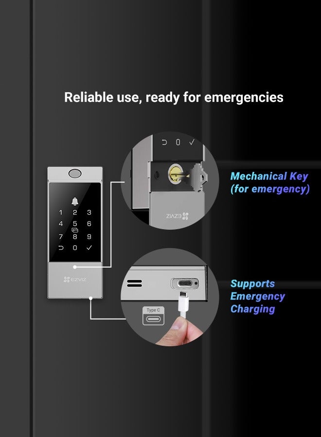 EZVIZ DL04 Pro Smart Door Lock Smart Lock – 5-in-1 Keyless Entry with Fingerprint Access, Bluetooth & Wi-Fi Enabled, Real-Time Notifications, Privacy Mode, and Durable Aluminum Design