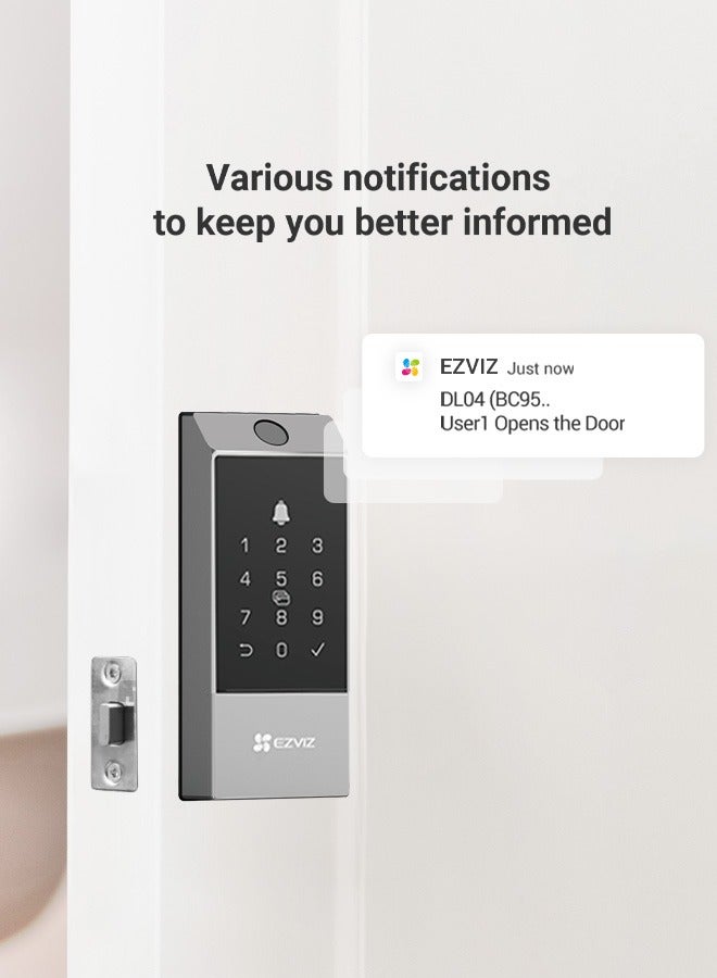 EZVIZ DL04 Pro Smart Door Lock Smart Lock – 5-in-1 Keyless Entry with Fingerprint Access, Bluetooth & Wi-Fi Enabled, Real-Time Notifications, Privacy Mode, and Durable Aluminum Design