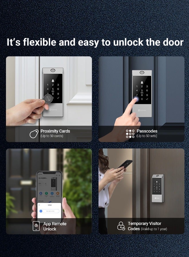 EZVIZ DL04 Pro Smart Door Lock Smart Lock – 5-in-1 Keyless Entry with Fingerprint Access, Bluetooth & Wi-Fi Enabled, Real-Time Notifications, Privacy Mode, and Durable Aluminum Design