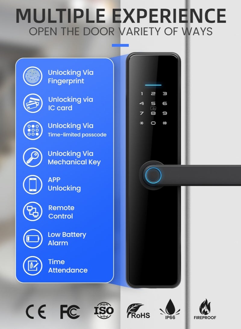 LS-C91 Smart WiFi Fingerprint Door Lock - 8 Unlock Methods | App, Bluetooth, Key, Password, Card, Combo | Secure Home Entry System (Black, Tuya version)