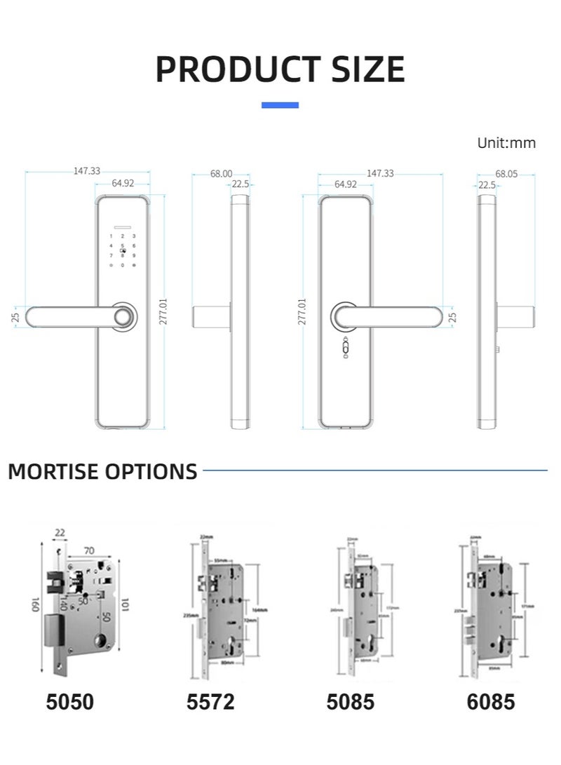 LS-C91 Smart WiFi Fingerprint Door Lock - 8 Unlock Methods | App, Bluetooth, Key, Password, Card, Combo | Secure Home Entry System (Black, Tuya version)