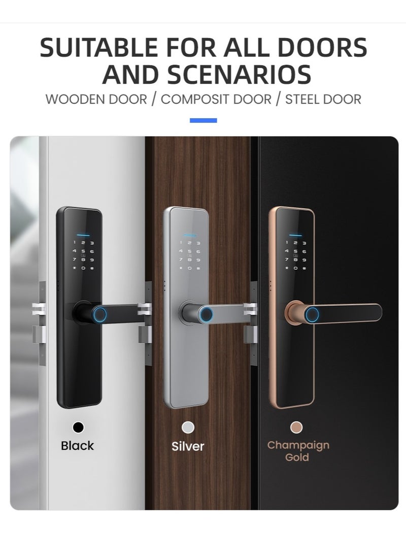 LS-C91 Smart WiFi Fingerprint Door Lock - 8 Unlock Methods | App, Bluetooth, Key, Password, Card, Combo | Secure Home Entry System (Black, Tuya version)