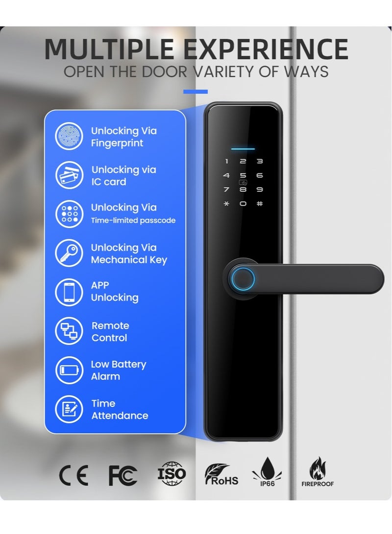 LS-C91 Smart WiFi Fingerprint Door Lock - 8 Unlock Methods | App, Bluetooth, Key, Password, Card, Combo | Secure Home Entry System (Gold, TTLock version)