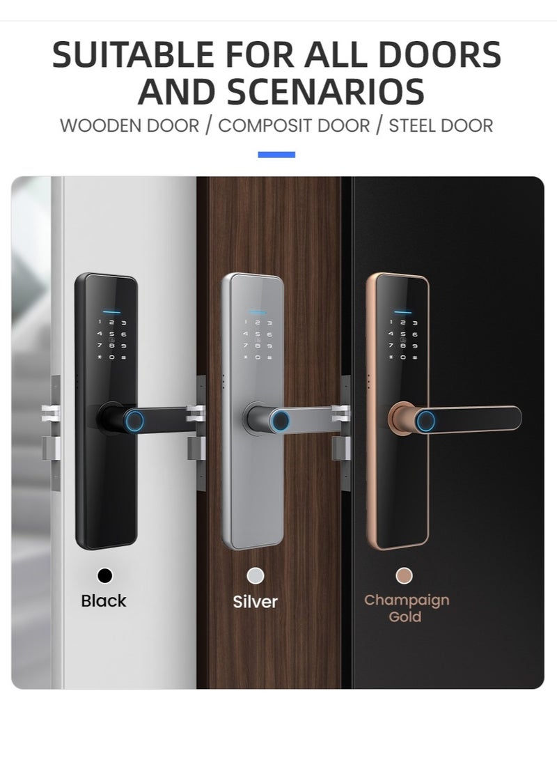 LS-C91 Smart WiFi Fingerprint Door Lock - 8 Unlock Methods | App, Bluetooth, Key, Password, Card, Combo | Secure Home Entry System (Gold, TTLock version)