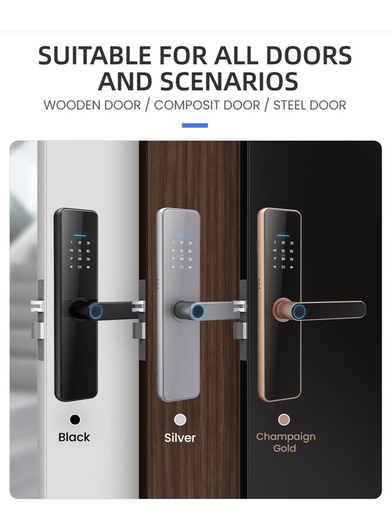 LS-C91 Smart WiFi Fingerprint Door Lock - 8 Unlock Methods | App, Bluetooth, Key, Password, Card, Combo | Secure Home Entry System (Gold, Tuya version)