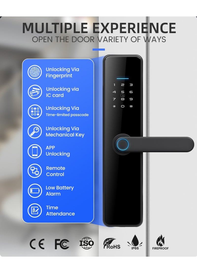 LS-C91 Smart WiFi Fingerprint Door Lock - 8 Unlock Methods | App, Bluetooth, Key, Password, Card, Combo | Secure Home Entry System (Black, TTLock version)