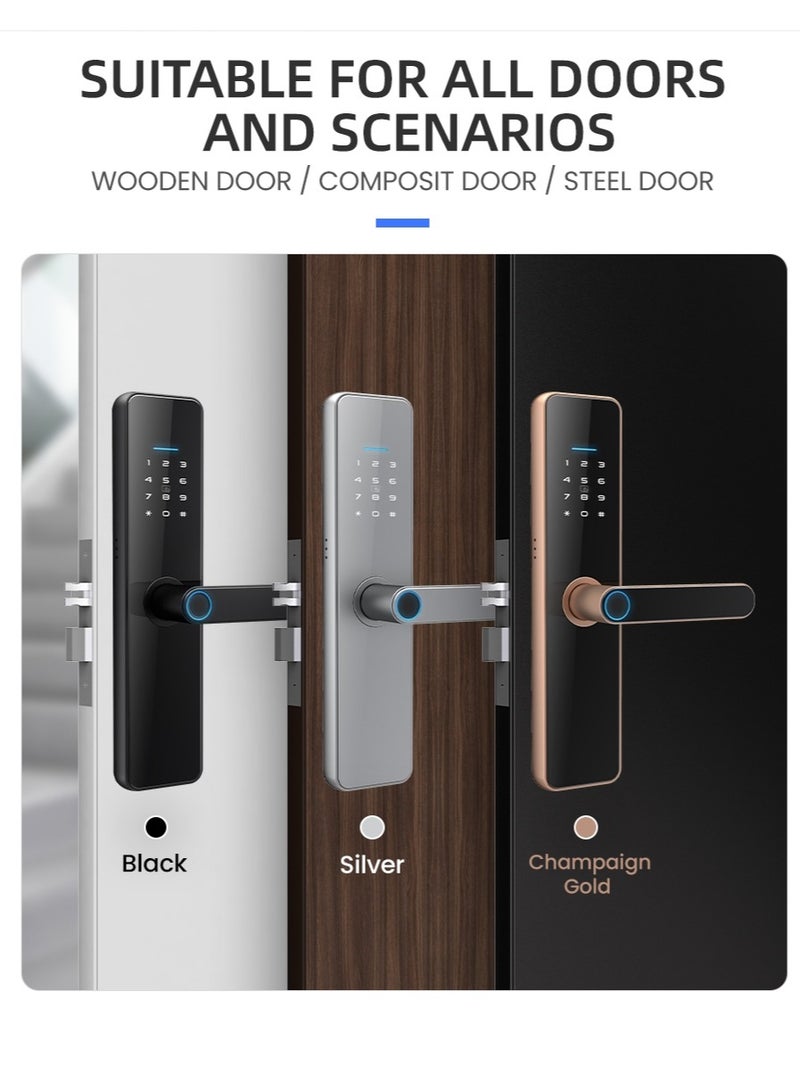 LS-C91 Smart WiFi Fingerprint Door Lock - 8 Unlock Methods | App, Bluetooth, Key, Password, Card, Combo | Secure Home Entry System (Black, TTLock version)