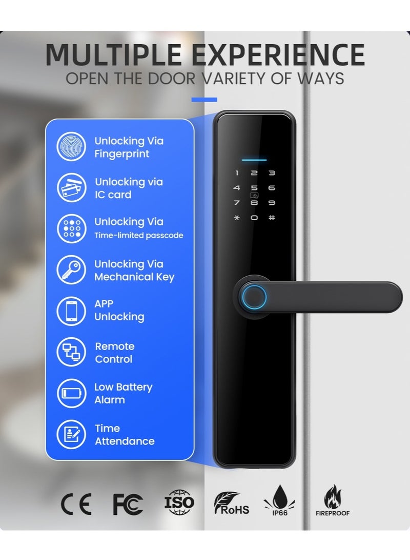 LS-C91 Smart WiFi Fingerprint Door Lock - 8 Unlock Methods | App, Bluetooth, Key, Password, Card, Combo | Secure Home Entry System (Silver, Tuya version)