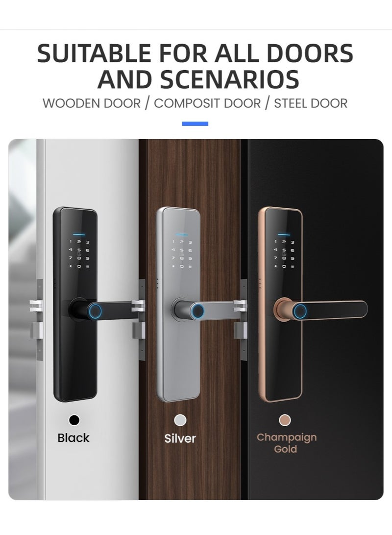 LS-C91 Smart WiFi Fingerprint Door Lock - 8 Unlock Methods | App, Bluetooth, Key, Password, Card, Combo | Secure Home Entry System (Silver, TTLock version)