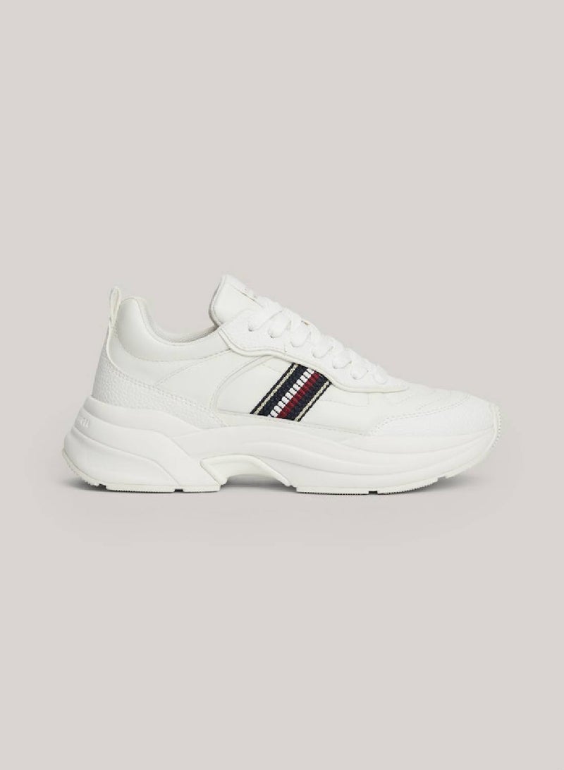 Women's Chunky Runner Sneakers, White - Leather