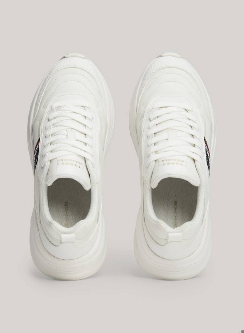 Women's Chunky Runner Sneakers, White - Leather