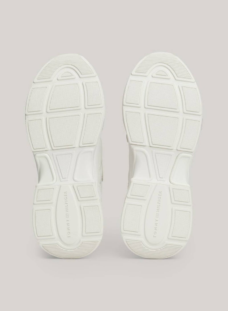 Women's Chunky Runner Sneakers, White - Leather