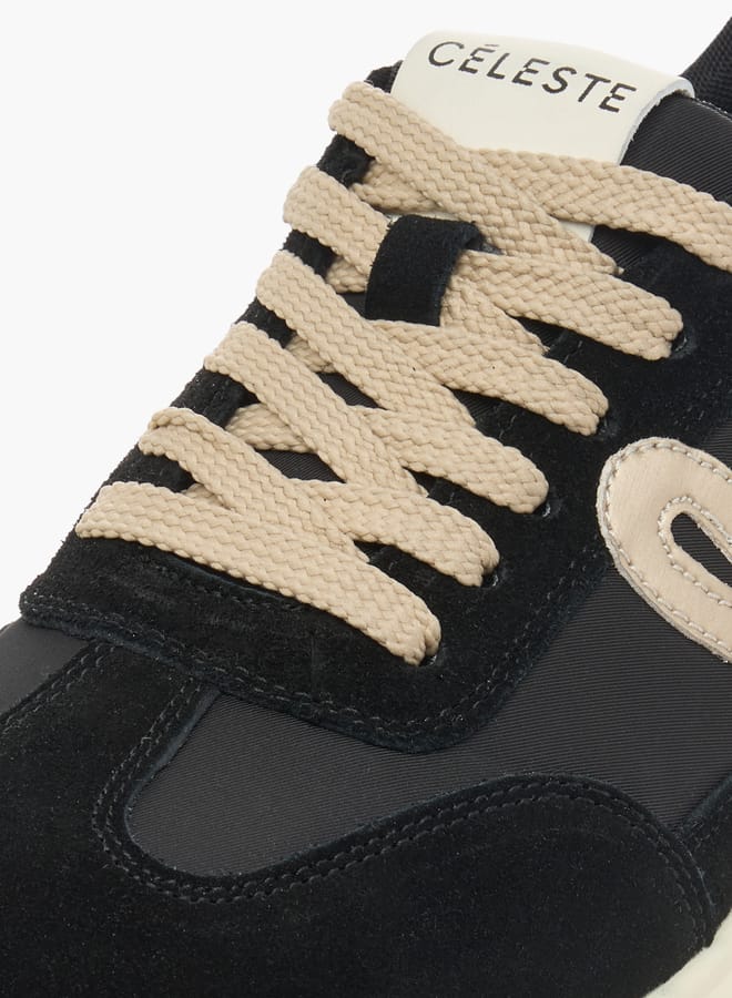 Womens Panelled Lace-Up Low Ankle Sneakers