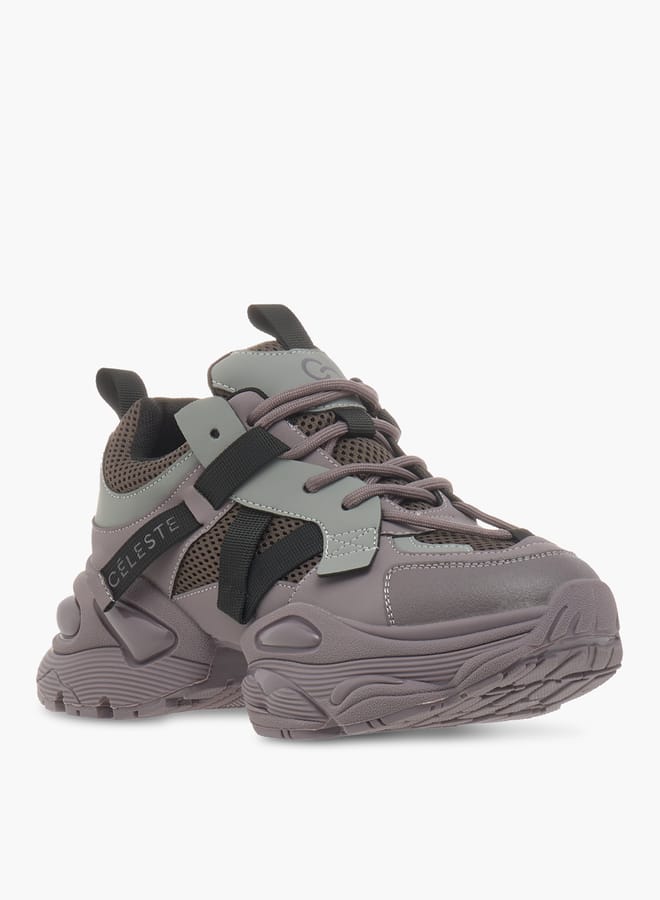 Womens Panelled Lace-Up Low Ankle Sneakers