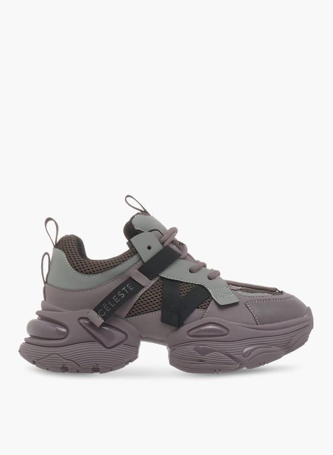 Womens Panelled Lace-Up Low Ankle Sneakers