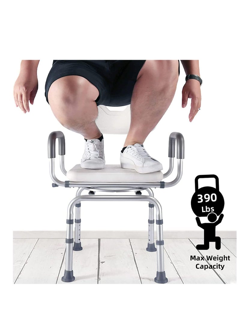 360 Degree Shower Chair Swivel,Portable Seat with Armrests and Back, Adjustable Height Seat for Bathtub (White)