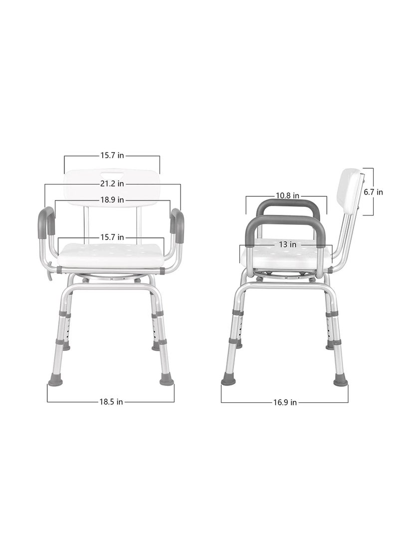 360 Degree Shower Chair Swivel,Portable Seat with Armrests and Back, Adjustable Height Seat for Bathtub (White)
