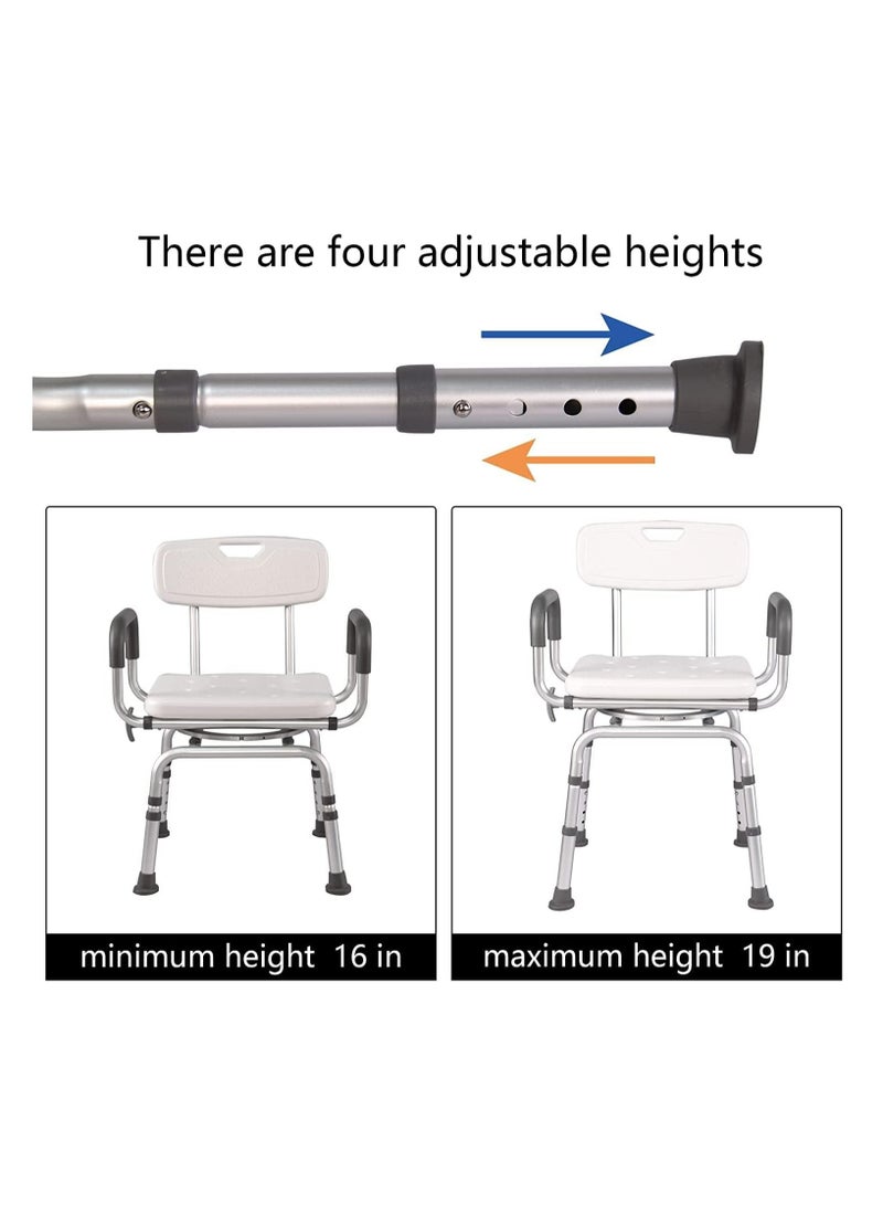 360 Degree Shower Chair Swivel,Portable Seat with Armrests and Back, Adjustable Height Seat for Bathtub (White)