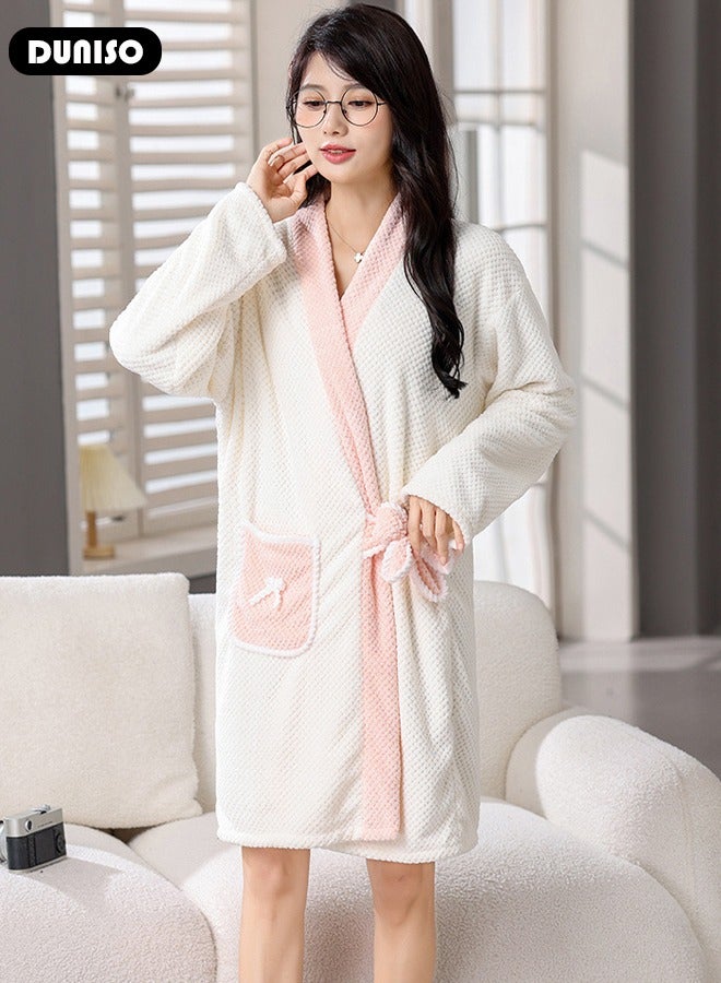 Women's Bath Robe, Wearable Bath Towel with Side Pocket Wrap Shower Wrap Towel Dress Long Sleeve Bathrobe Waffle Spa Towel Robes with Adjustable Closure Quick Dry Lightweight Cover Up