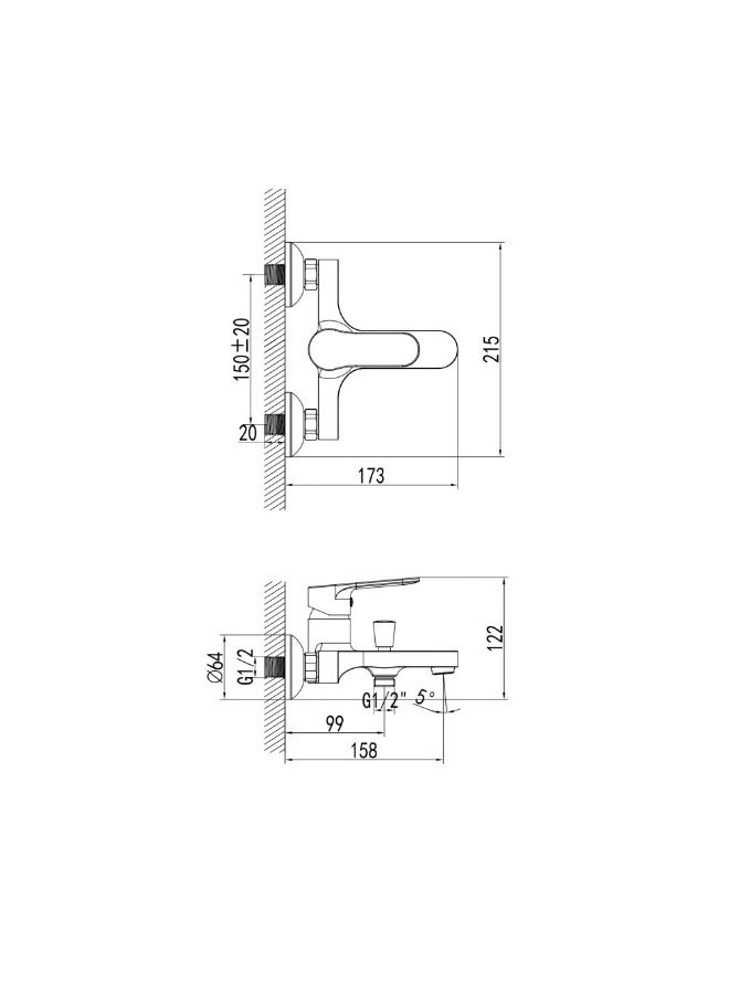 Milano Fira Bath Mixer With Shower Set | Brass Shower Mixer | Bath Room Fixture Hot & Cold Bathtub Faucet Shower Tap For Bathroom Toilet Washroom - Chrome