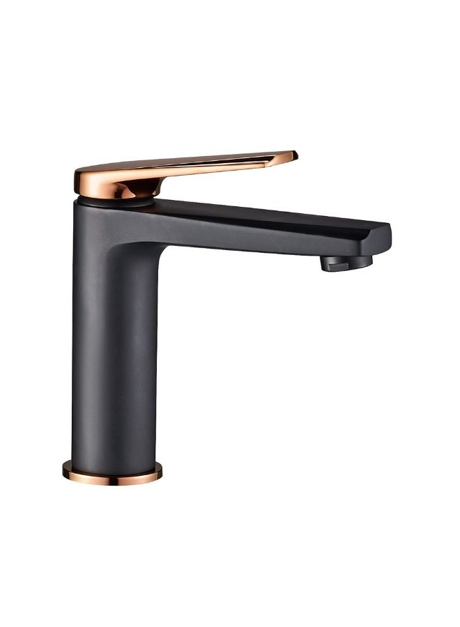 Milano Dulce Basin Mixer Rose Gold + Matt Black With Pop Up Waste | Brass Basin Mixer | Single Tap Wash Basin Mixer Sink Faucet For Bathroom Faucet Vanity Lavatory - Rose Gold&Matt Black